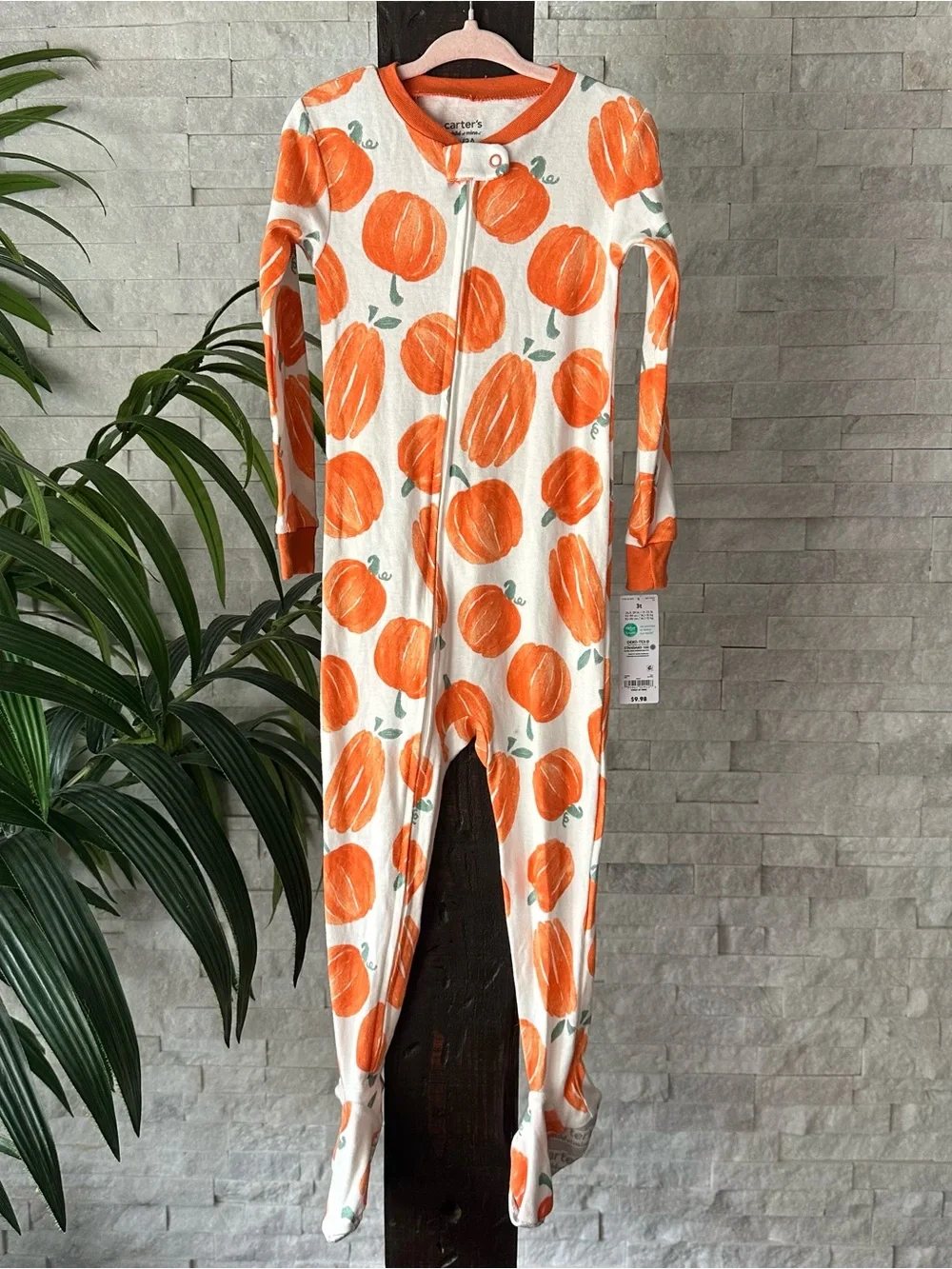 Carter's Orange Pumpkin Print Kids One-Piece Footies Pajamas Size 3T New Tags